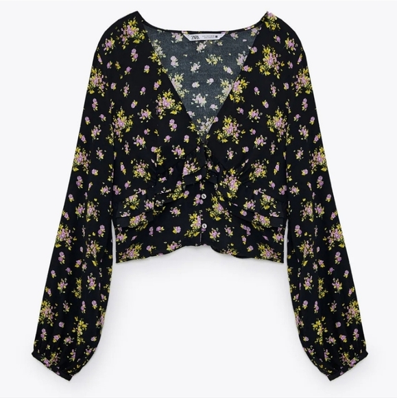 ZARA FLORAL PRINTED CROP TOP - Picture 1 of 8